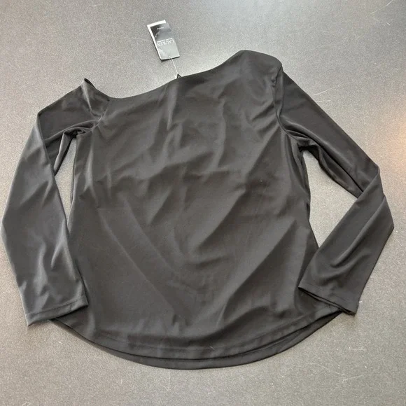 NWT Authentic RALPH LAUREN  Black One Shoulder Long Sleeve Top Petite L - Picture 9 of 10
